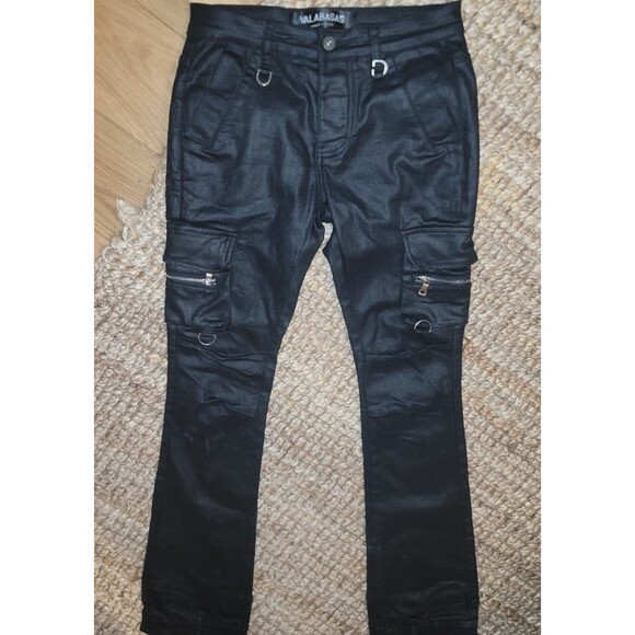 Valabasas Onyx Black Stacked Flare Waxed Jeans Men's Size 29 - Picture 4 of 16